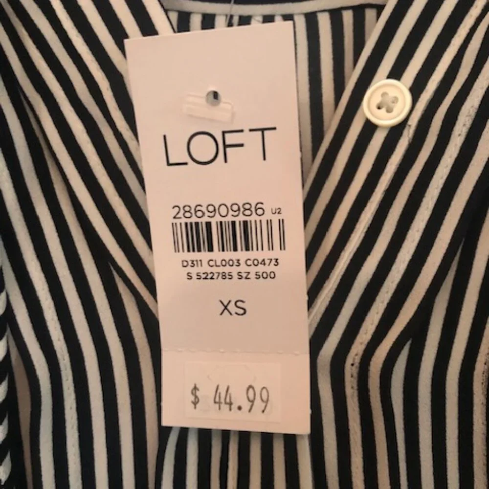 NWT Ann Taylor LOFT Black White Striped Silky Blouse Shirt Long Sleeve Size XS - Picture 11 of 11